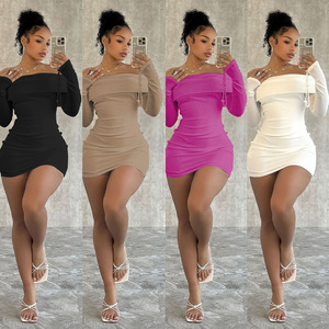 Sconto da giovane donna abito aderente per festa notturna manica lunga monospalla Mini per la nuova moda 2025 - Product Image 4