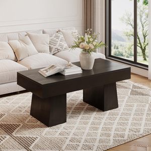 Trang trại Bàn cà phê, 47 inch bằng gỗ hình chữ nhật Bàn cà phê với cơ sở dày, đồ nội thất nhà trà thấp hiện đại cho phòng khách - Product Image 1