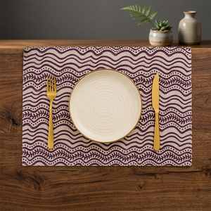 Mantel Individual de Lino Premium |   Mantel de Mesa Ondulado Estampado en Morado y Beige |   Mantel Individual Decorativo Reutilizable - Product Image 2