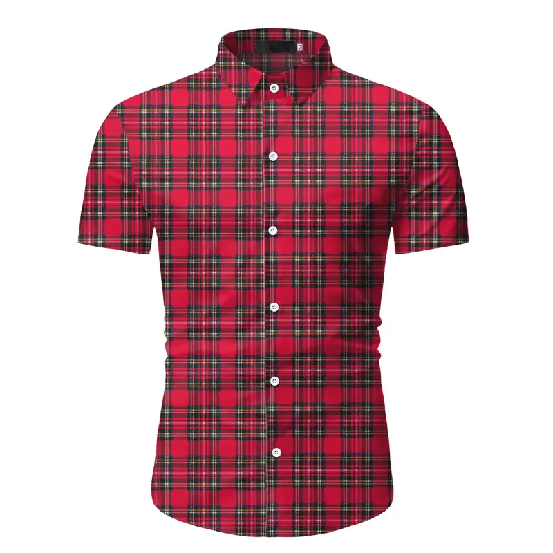 Wholesale low price summer men's short sleeve shirt leisure plaid business dress shirt
