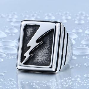 316L Stainless Steel Men's Fashion <b>Ring</b> Lightning Bolt Ancient Style <b>Skull</b> Punk Circle <b>Ring</b> for Engagement Party Biker Jewelry - Product Image 3