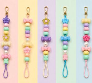 Kit de fabricación de llaveros DIY: Set de cuentas acrílicas de flores pastel y dulces con cierres de langosta para dijes de bolso y accesorios para cordones de teléfono - Product Image 4
