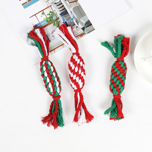 Juguete de cuerda con nudo de caramelo navideño para perros, juguete duradero para masticar, rojo, verde, blanco, 22cm, 40g - Product Image 1
