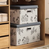 Boîte de rangement pliable 2 couches grande capacité pour vêtements, motif pivoine, 100 % polyester, avec couvercle, pour armoire domestique