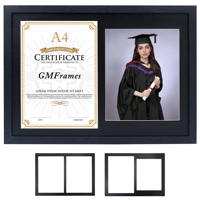 Marcos de certificado doble baratos personalizados Marco de Diploma de foto de graduación de madera para certificados A4 dobles o foto de 8*10 pulgadas