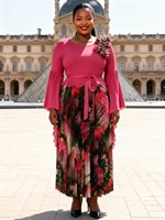 Robe plissée en gros - Nouvelle robe longue de cérémonie imprimée à fleurs tridimensionnelles, style tendance