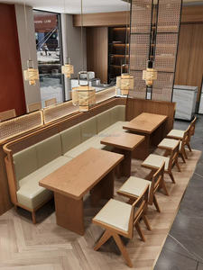 Ensemble de salle à manger en bois et rotin de style Japandi, banquette de café minimaliste avec chaises en rotin tressé, mobilier de café en bois massif de style mid-century - Product Image 3