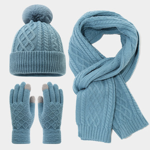 Ensemble bonnet, écharpe et <span class=keywords><strong>gants</strong></span> en tricot d'hiver pour femmes avec doublure en polaire, bonnet chaud pour le cyclisme en plein air, protection des oreilles - Product Image 1