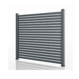 Valla de listón de aluminio Horizontal de 1,2 M * 2M, superventas, paneles de valla de listón Horizontal de aluminio negro con recubrimiento de polvo decorativo DIY