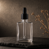 Vente en gros de flacons compte-gouttes carrés en verre transparent de 15 ml et 30 ml, contenants vides pour cosmétiques et soins de la peau avec pipette