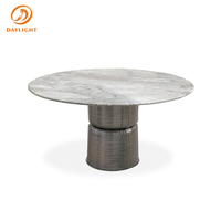 Ensemble de table à manger ronde en marbre de luxe moderne, base en acier inoxydable, 4, 6, 8 places, plateau en pierre frittée, design en pierre de cristal pour la maison