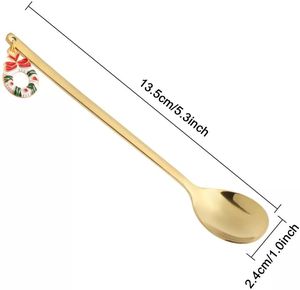 Cuillères à thé <span class=keywords><strong>de</strong></span> <span class=keywords><strong>noël</strong></span> avec pendentif <span class=keywords><strong>de</strong></span> <span class=keywords><strong>noël</strong></span> 6 pièces ensemble <span class=keywords><strong>de</strong></span> cuillères à mélanger en acier inoxydable or - Product Image 5