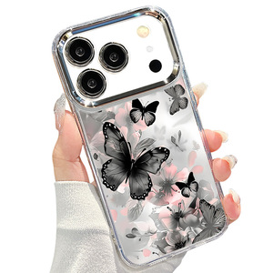 Étui de téléphone portable gris <span class=keywords><strong>noir</strong></span> élégant avec imprimé papillon et électroplaqué, avec découpe pour l'appareil photo, pour <span class=keywords><strong>iPhone</strong></span> 7 8 X Xr Xs 11 <span class=keywords><strong>12</strong></span> 13 14 15 16 17 Pro Max - Product Image 2
