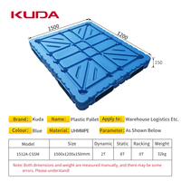 Palette en plastique moulée par soufflage double face KUDA 1512A-CSSM, planche de stockage d'entrepôt résistante à l'humidité, palette épaissie 1500x1200x150mm