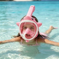 Masker Snorkel Anak Bertema Bayi Hiu dengan Fungsi Semprotan Air Tahan Air Anti Kabut Tabung Pernapasan Kering Penuh Perlengkapan Renang dan Menyelam