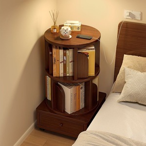Rotating Bookshelf Solid Wood Round Multi Functional Bedroom Bedside <b>Table</b> Storage Cabinet For Children Adults Elderly - Product Image 1