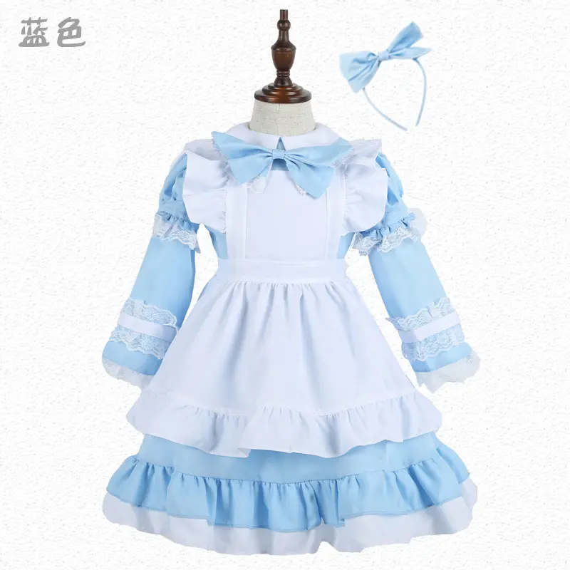 Contos Fantasia País das Maravilhas Azul empregada traje Halloween princesa vestido cosplay traje menina