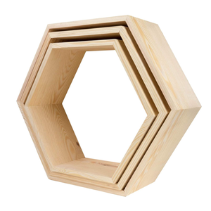 Ensemble <span class=keywords><strong>de</strong></span> <span class=keywords><strong>3</strong></span> boîtes en bois à texture naturelle, présentoirs en forme d'<span class=keywords><strong>hexagonales</strong></span> - Product Image 4