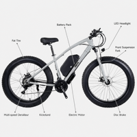 Vélo de montagne électrique à gros pneus pour adultes, batterie E-Bike, phare LED, suspension avant, frein à disque, vélo tout-terrain