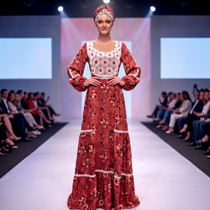 Robe longue maxi africaine imprimée sur mesure à motif floral d'été, manches longues bouffantes, bordure en dentelle, en rayonne respirante, tenue traditionnelle de luxe - Product Image 3