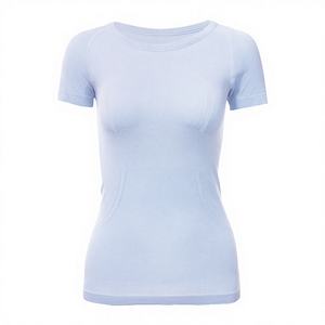 Hauts de yoga pour femmes en gros, à col rond, sans couture, tricotés, à manches courtes, anti-transpiration, antistatiques, super élastiques et amincissants - Product Image 3