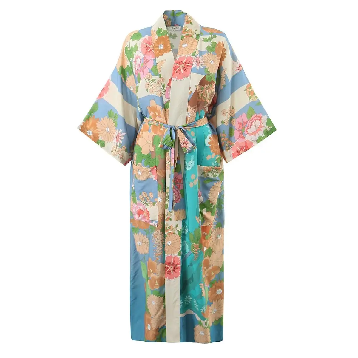 PB&ZA 2022 Wholesale Women's Clothes New Fashion V-Neck Green Beauty Woman Belt Printed Robe Kimono