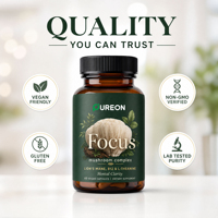 Pureon OEM/ODM Capsules de Concentré de Champignon Crinière de Lion, Complément Complexe de Champignons pour la Clarté Mentale
