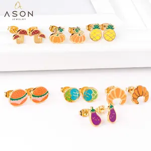 High Quality Niche Design Sense Stainless Steel Earrings Bone Stud jewelry Cute Sweet Cartoon Fruit Food Gold Plated Earrings