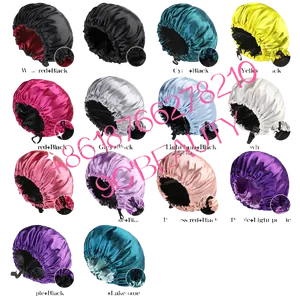 Ddouble layer silk lining wholesale reversible adjustable satin hair bonnet with draw strings