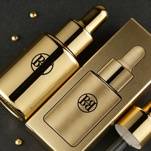 1oz 30ml Empty Skin Care Serum Container Custom Gold <b>Flat</b> Shoulder Glass Silver Essential Oil Dropper Bottle OEM Logo - Product Image 6