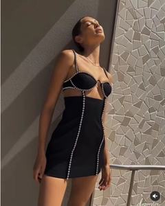 FD2280 <span class=keywords><strong>Noir</strong></span> Élégant Court Perlé Strass Moulante Femmes Cristal Parti Club <span class=keywords><strong>Robe</strong></span> - Product Image 1