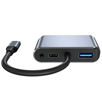 Adaptor Tipe C 5 in 1 4K VGA Konverter Video Ganda USB 3.0 100W PD Jack AUX 3.5mm untuk Monitor Proyektor