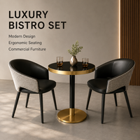 Ensemble de table ronde de café moderne avec bordure dorée et 2 fauteuils rembourrés, mobilier de salle à manger pour café, hôtel, bistrot