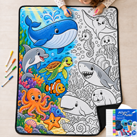 Couverture à colorier tendance motif animaux de la savane, semi-colorée, à faire soi-même, avec 24 marqueurs acryliques pour canapé, chambre et maison