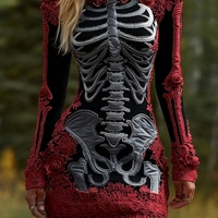Meilleures ventes d'Halloween, robe moulante en satin imprimée numérique 3D, jupe moulante, sensation de douceur, taille naturelle, robe longue décontractée