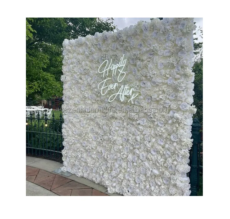 Custom Wedding Decor Flower Wall Artificial White Rose Floral Panel Flower Wall Backdrop