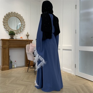 6317# Arabic Women Islamic Clothing Caftan Muslim Dubai Butterfly Bat Sleeves Abaya Muslim Dresses With Feathers - Product Image 4
