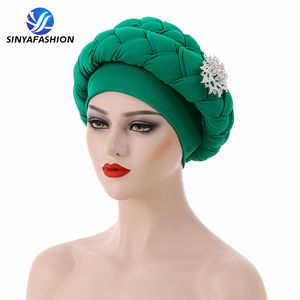 Sinya Dernier modèle <span class=keywords><strong>Aso</strong></span> <span class=keywords><strong>Oke</strong></span> Auto <span class=keywords><strong>Gele</strong></span> Turban pour femme, Bonnet foulard musulman pour tresses, en coton, Turbante - Product Image 4
