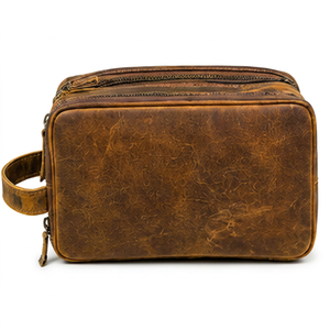 Neceser de Viaje de Cuero de Grano Completo Ecológico de Primera Calidad, Organizador de Cosméticos, Bolsa de Aseo para Hombres y Mujeres - Product Image 1