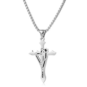 yunnique Stainless Steel <b>Cross</b> Pendant Necklace With Crystal Inlay For Men Gift Jewelry - Product Image 1