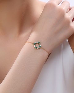 Bracelet à breloques en argent sterling 925 plaqué or jaune 18 carats Silver City Custom, bijoux superposés avec malachite CZ pour cadeau ou fête - Product Image 2