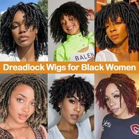 Perruque courte afro pour femme, fausse tresses synthétiques douces résistantes à la chaleur, noires, avec sangle réglable et bonnet en maille élastique, pour usage quotidien