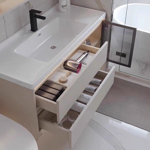 Mueble de <span class=keywords><strong>Baño</strong></span> Moderno de Cerámica de una Pieza de 75/85/95/105/115 cm con Espejo LED, Diseño de Madera Impermeable, Combinación de Lavabo - Product Image 3