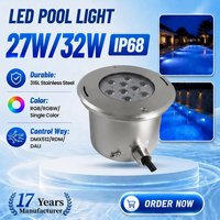 27W DC24V RGBW LED Unterwasserleuchten IP68 Wasserdicht Runde Einbauleuchten SS316L Dimmbare Außen-Schwimmbadbeleuchtung