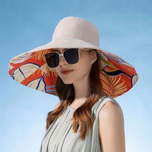 Factory Wholesale Custom Print Floral Reversible Bucket <b>Hats</b> Cotton Wide Brim Tropical Sun <b>Hats</b> for Adults for Holiday Beach - Product Image 1