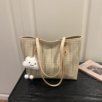 Tas Tote Rajut Tweed Vintage Grosir Pabrik, Gantungan Awan Bulu Lucu, Kapasitas Besar, Tas Selempang Belanja Kasual Wanita