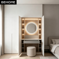Armoire de maquillage intégrée sur mesure avec miroir LED et tiroirs de rangement pour chambre à coucher, appartement, villa, hôtel, projet