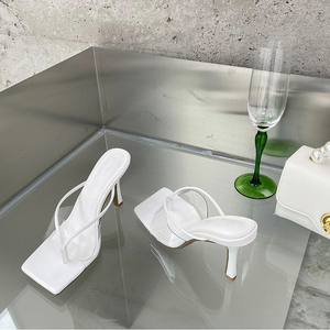 Summer 2022 European and American Simple Design High Heel <b>Sandals</b> Fashion square Toe Stiletto <b>Sandals</b> and slippers - Product Image 4