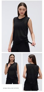 Débardeur de yoga <span class=keywords><strong>sans</strong></span> manches personnalisé avec logo pour <span class=keywords><strong>femme</strong></span>, en fil slub léger, coupe ample, idéal pour la course et le fitness en été - Product Image 3