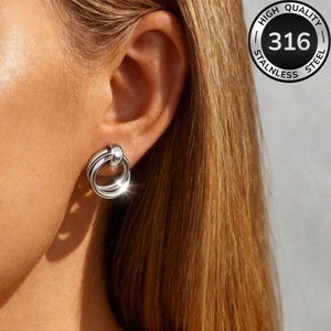 <b>Gold</b> and silver geometric twisted multi-layer twisted double-layer ear rings, a niche design sense, versatile metal earrings - Product Image 2